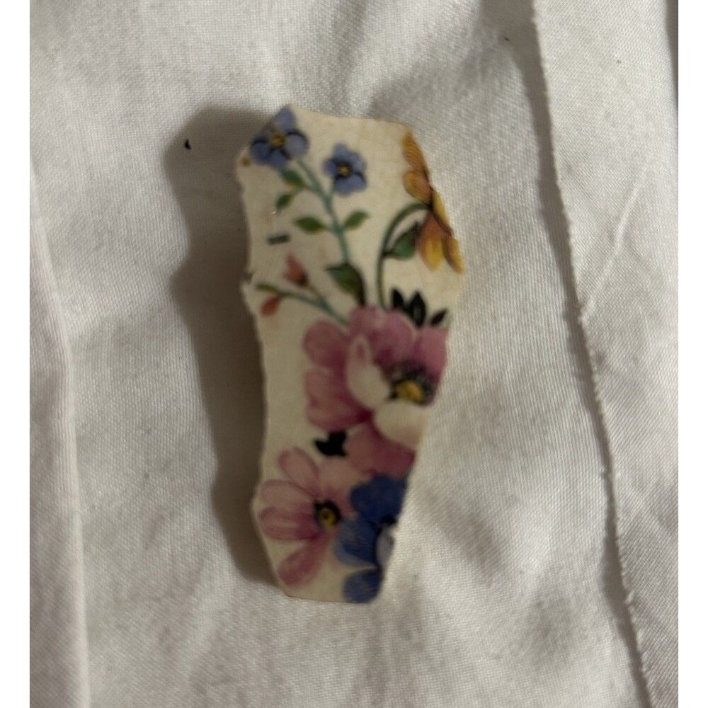 Vintage Ceramic Pottery Shard Flowers Brooch